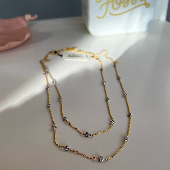 Fossil 14kt Plated Cubic Zirconia Station Necklace Brand New - Picture 1 of 7